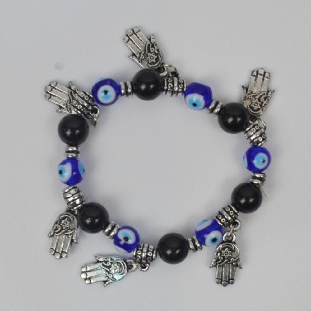 Hamsa Evil Eye Bracelet Stretch String Beads Lucky